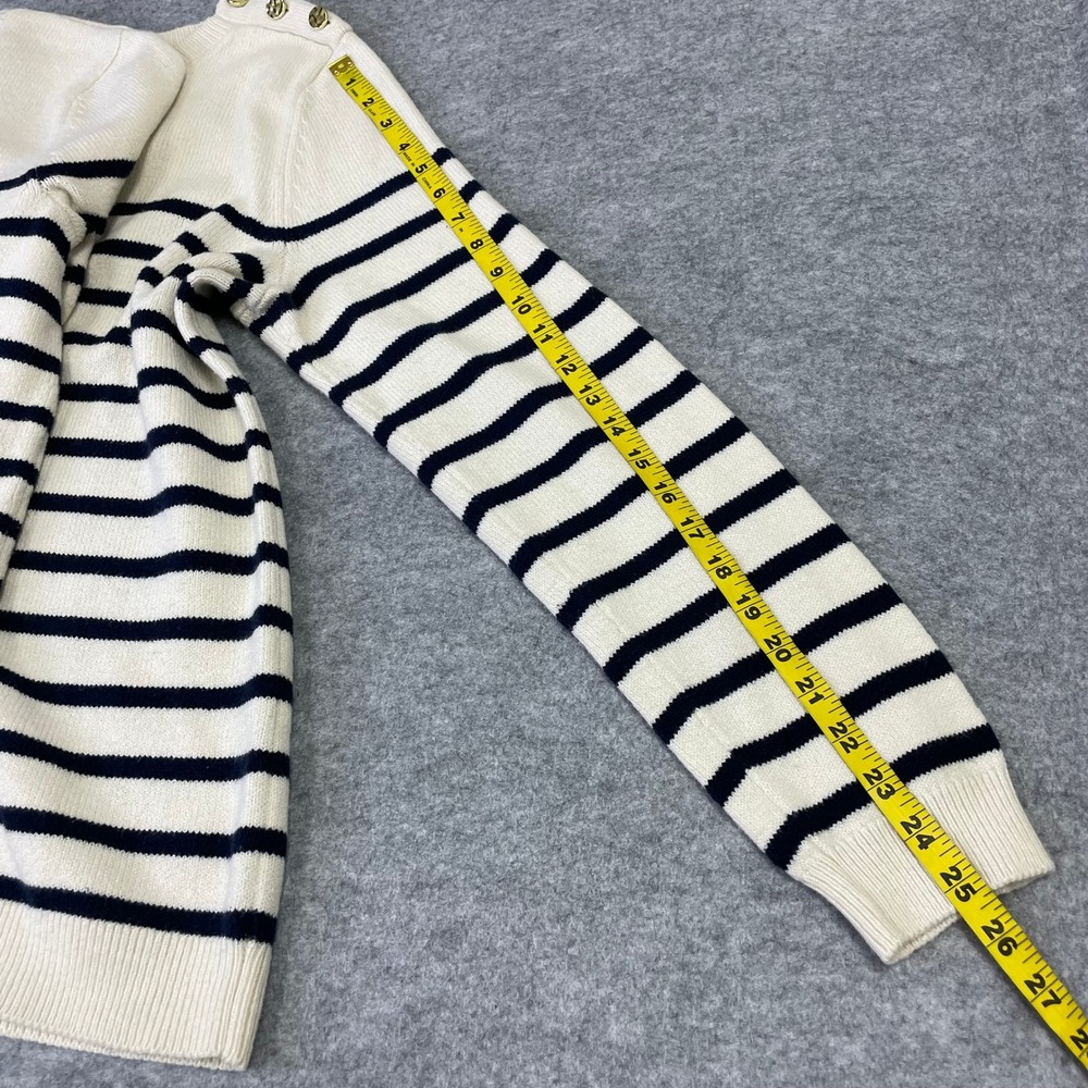 J. Jill Womens Small Tall Striped Button Shoulder Crewneck Sweater Cream Navy - Picture 14 of 15